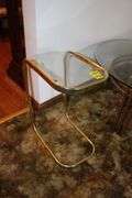 Circular Glass Top Coffee Table, Glass Top Side Table, and High Back Swivel Barstool