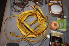 Fluorescent Light Fixture, Electrical Cords, EZ Cart Seat, Hanger Brackets, Flood Light, Air Duster, Smoke and Fire Alarm, 3/8 Inch Staples, and Misc.