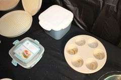 Pyrex Glass Dishes with Lids, (2) Anchor Hocking Glass Baking Dishes, Muffin Tray, Igloo Container, and Misc.