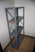 Tater Box, 4 Tier Shelf, 4 Tier Metal Shelf, Footstool, (2) Ironing Boards, and Pillow