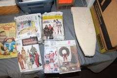 Craft Patterns, Ironing Board, and (2) Baskets