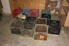 (11) Plastic Milk Crates and PVC Elbows