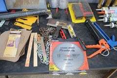 Caulk, Caulk Guns, Brushes, Taping Knives, Dust Pans, Sand Paper, Blades, and Misc.