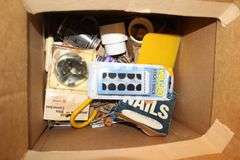Fluorescent Light Fixture, Electrical Cords, EZ Cart Seat, Hanger Brackets, Flood Light, Air Duster, Smoke and Fire Alarm, 3/8 Inch Staples, and Misc.