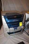 RCA 5 Disc Changer Stereo, (2) RCA Speakers, AKAI X-2000s Integrated Circuit Tape Reel, and Cuisinart Coffee Maker