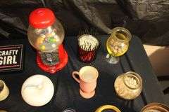 Houston's Gumball Machine, Glass Candy Dishes, Globe, Candles, Crafty Girl Sign, and Misc.