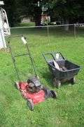 Cyclone 2 Wheel Lawn Cart and Murray 22 Inch Push Mower for Parts
