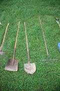 Shovels, Scoop Shovels, Rakes, Hand Saws, Hammer, Axe, Post Hole Diggers, Garden Hoe, and Misc. Hand Tools