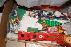 Christmas Wrapping Paper, Rubbermaid Slimfit Wheeled Underbed Box, Stuffed Snoopy, Santa Figurine, Stuffed Decorations, Gift Bags, Holiday Bowls, Angel Figurines, and Misc. Decorations