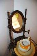 Wash Stand with Mirror, Wash Basin, and Pitcher