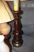 (2) White Lamps with Globes, (6) Lamps, (2) Wooden Base Lamps, and Golf Bag Lamp