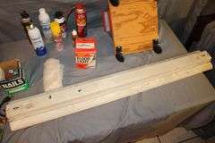 Fluorescent Light Fixture, Electrical Cords, EZ Cart Seat, Hanger Brackets, Flood Light, Air Duster, Smoke and Fire Alarm, 3/8 Inch Staples, and Misc.