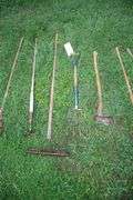 Shovels, Scoop Shovels, Rakes, Hand Saws, Hammer, Axe, Post Hole Diggers, Garden Hoe, and Misc. Hand Tools
