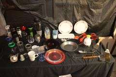 Magic Bullet Mixer, Magic Bullet Mixer Cups, Sheffield Decorative Plates, Coffee Mugs, Spatulas, Tongs, Plastic Cups, Ice Tray, and Misc.