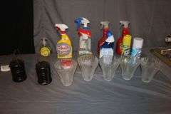 Vanity Light with (5) Globes, (2) Lanterns, Carpet Cleaner, and Misc. Cleaning Supplies