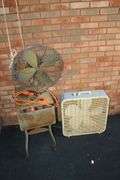 Robbins and Myers Fan and Metal Table on Wheels