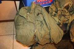 New York Giants Clothes Hamper, US Army Bag, US Army Size Medium Jacket, Army Bags and Fanny Pack, Tent Blankets, Fabric, and Misc.