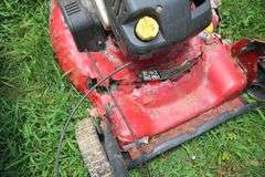 Cyclone 2 Wheel Lawn Cart and Murray 22 Inch Push Mower for Parts
