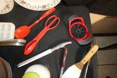 Magic Bullet Mixer, Magic Bullet Mixer Cups, Sheffield Decorative Plates, Coffee Mugs, Spatulas, Tongs, Plastic Cups, Ice Tray, and Misc.