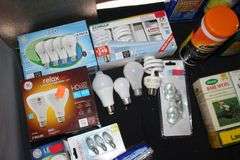 Light Bulbs, Watering Can, Cleaning Wipes, Pressure Washer Concentrate, Glass Cutting Board, Brush, and Misc.