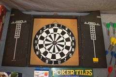 Dartboard with Darts and Frame, Dominos, Chess Board, Poker Tiles, ESPN Jeopardy, and Misc. Board Games