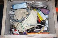 Suncast Deck Box, Baseball Bat, Septic Snake, Wire, Hammer, Wire Brush, and Misc.