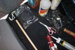 Waterproof Sealer, Ortho Insect Killer, Hand Saw, Fire Extinguisher, Caulk, Caulk Gun, Screws, Clover Needlecraft, and Misc.