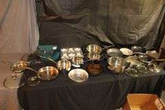 Farberware Skillets, Cuisinart Stainless Pots with Lids, Baking Pans, Metal Strainer, and Pyrex Baking Dish Carrier