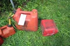 1 Gallon Gas Can, (2) 2 Gallon Gas Cans, 5 Gallon Gas Can, and (2) Sprayers