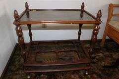 Marble Top Plant Stand and Glass Top Bar Cart