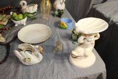 Door Beads, Frog Decorations, Plastic Toolbox, Step Stool, Vases, Pitcher, Lined Wicker Basket, Cleaning Supplies, and Misc.