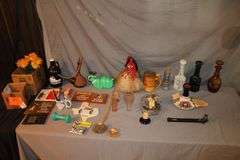 Glass Decanters, Coca Cola Glass, Liquor Barn Glass, Pens, Wall Decorations, Decanter, and Misc.