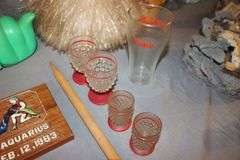 Glass Decanters, Coca Cola Glass, Liquor Barn Glass, Pens, Wall Decorations, Decanter, and Misc.