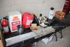 5 Gallon Portable Oil Drain Dolly, Sprayer, Fire Extinguisher, Floor Compound, Shop Light, and Misc.