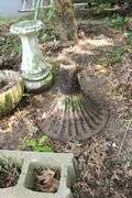 Concrete Angel Statue, (2) Concrete Bird Bath Bases, Plastic Dog, Concrete Bowl, and Water Hose