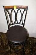 Circular Glass Top Coffee Table, Glass Top Side Table, and High Back Swivel Barstool