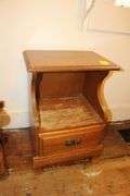 End Table, Single Drawer End Table, Corner Shelf, and Wicker Stool