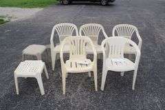 (5) Plastic Chairs and (2) Tables