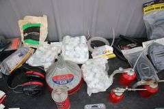 Oil Cans, Tape, Wire Wrap, Muffs, Boxes, Chalk Line Set, Door Handles, Funnel, and Misc.