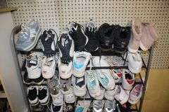 Womens Dress Shoes, Tennis Shoes, Boots, and Misc. Women's Shoes, and (2) Shoe Racks