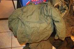 New York Giants Clothes Hamper, US Army Bag, US Army Size Medium Jacket, Army Bags and Fanny Pack, Tent Blankets, Fabric, and Misc.