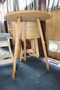 (4) TV Dinner Trays and Stand, Glass Top End Table, Step Stool, Metal Bottom Cushioned Stool, and Hanging Basket