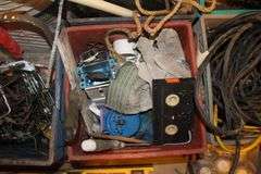 Wooden Baseball Bat, Curtain Rods, Crowbar, Electric Wire, Black and Decker Drill, and Misc.