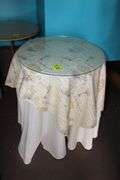 (2) Office Chairs and (2) Circular Glass Top End Tables
