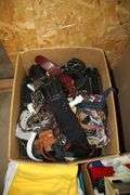 Belts, Blankets, Fabric, 2 Drawer Plastic Container, Sterilite Single Drawer Container, Wash Cloths, and Misc.