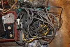 Wooden Baseball Bat, Curtain Rods, Crowbar, Electric Wire, Black and Decker Drill, and Misc.