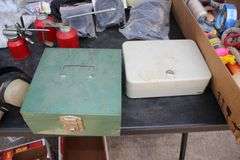 Oil Cans, Tape, Wire Wrap, Muffs, Boxes, Chalk Line Set, Door Handles, Funnel, and Misc.