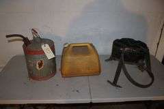 Propane Cooker Stand, Metal Fuel Can, and 5 Gallon Plastic Gas Can