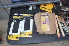 Caulk, Caulk Guns, Brushes, Taping Knives, Dust Pans, Sand Paper, Blades, and Misc.