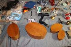 Wallets, DIY Lowes Kids Workshop, Mirrors, Sunglasses, Wooden Shelf, Shelf for Figurines, Figurines, Wooden Boxes, and Misc.